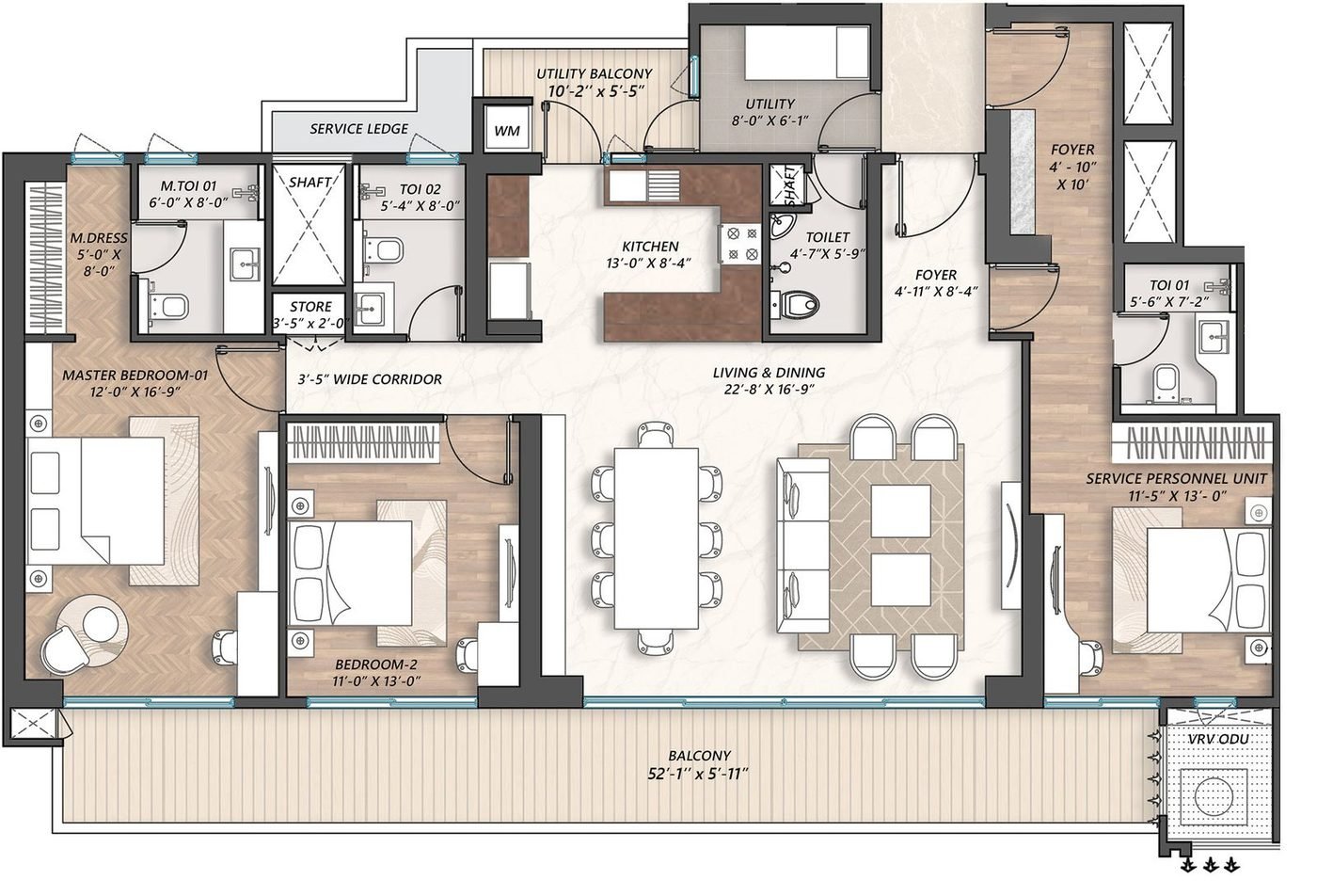4 BHK + Service — Type B